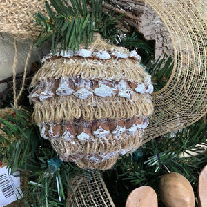 Winter Burlap/Pinecone Ornament