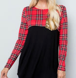 Red Plaid Long sleeve with Glitter Pocket