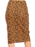 Button Down Leopard Denim Skirt